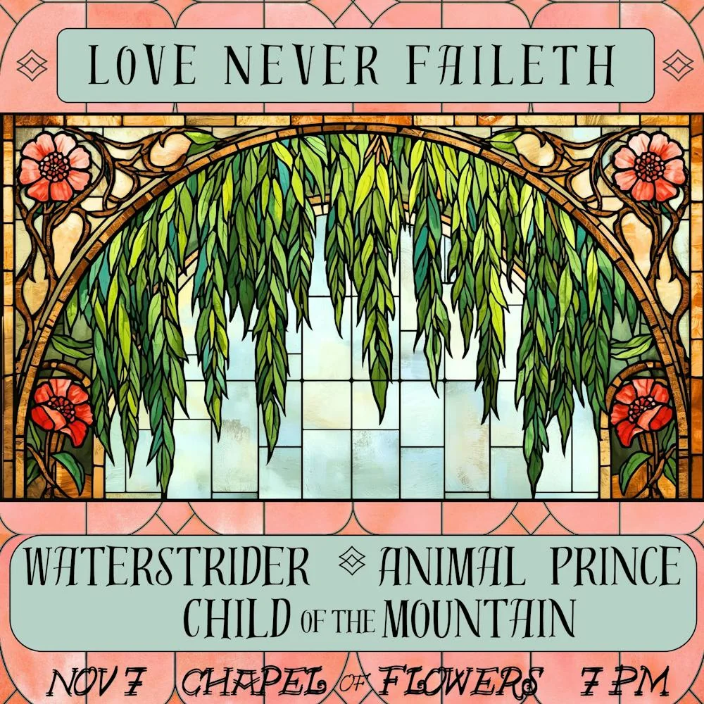 Promotional artwork for Love Never Faileth: A night of musical merriment