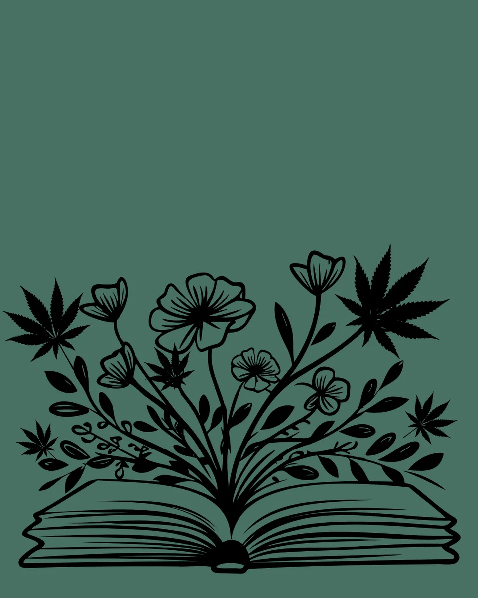 Book and botanical illustration from the Cannabis Author Showcase event page