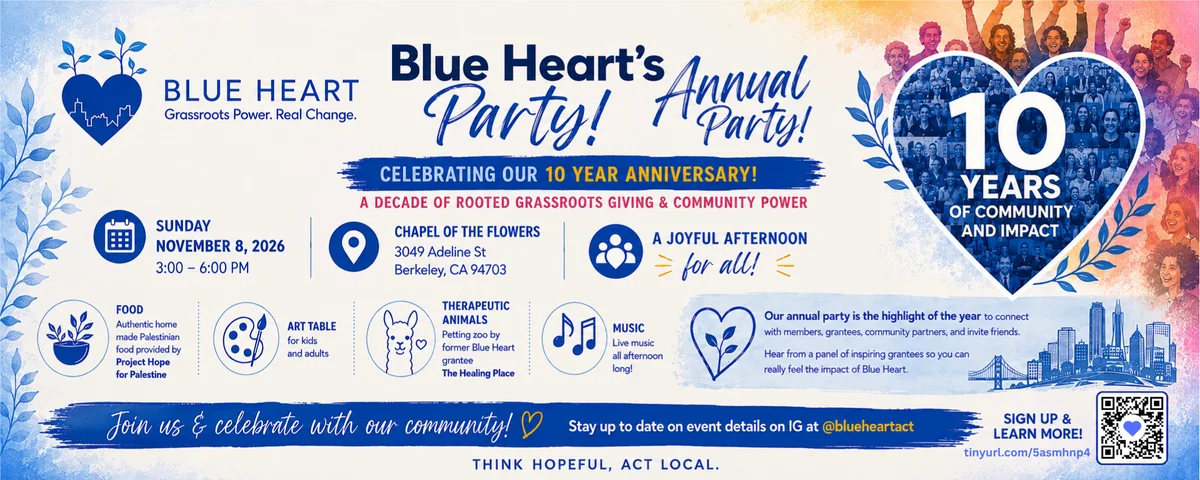 Promotional artwork for Blue Heart 10th Anniversary Party & Annual Fall Fundraiser