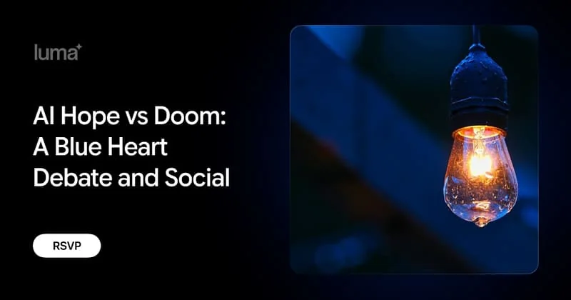 Promotional artwork for AI Hope vs Doom: A Blue Heart Debate and Social